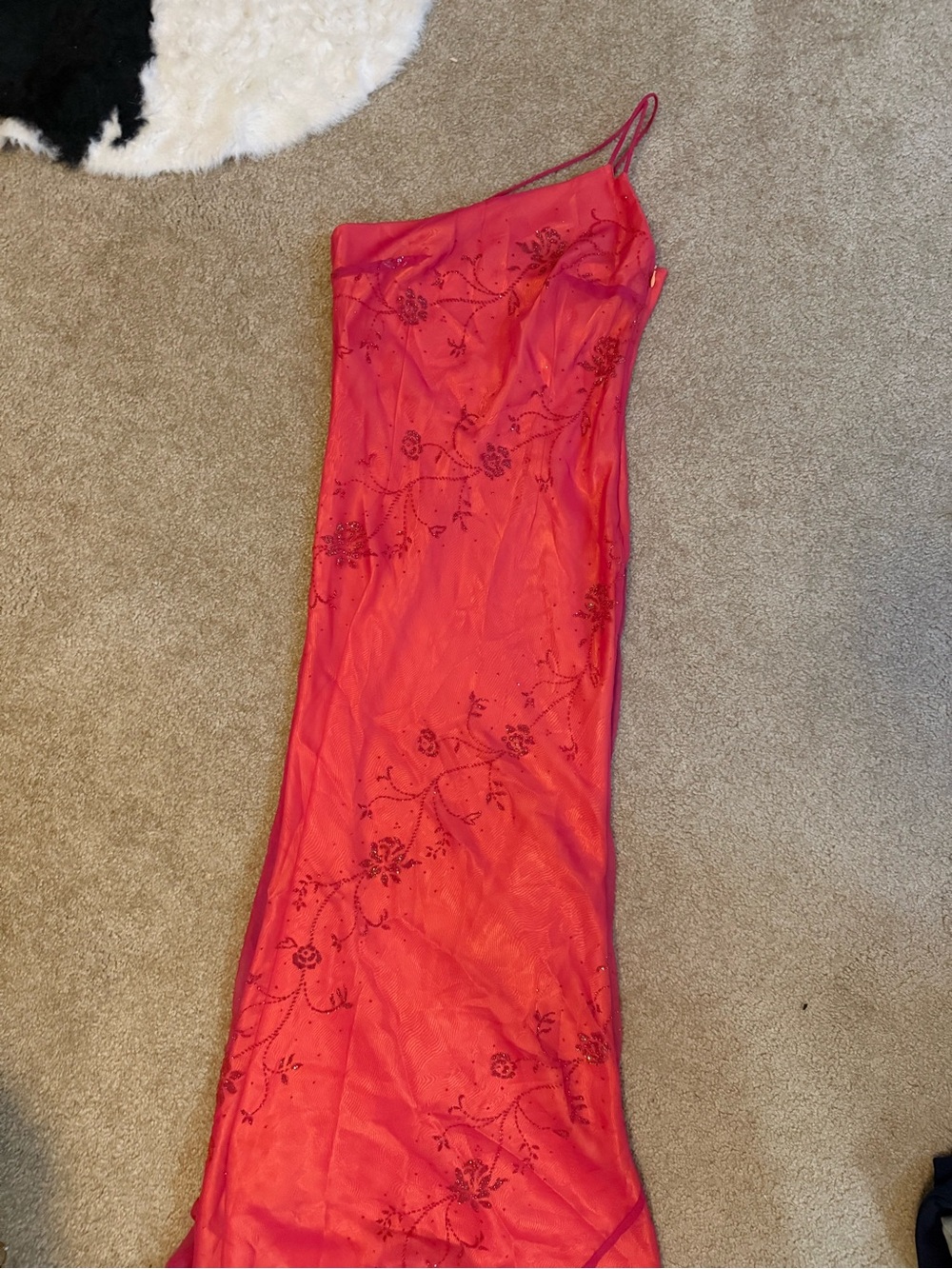 Y2K Beaded Silk pink Fairycore Formal Prom Dress Asymmetrical